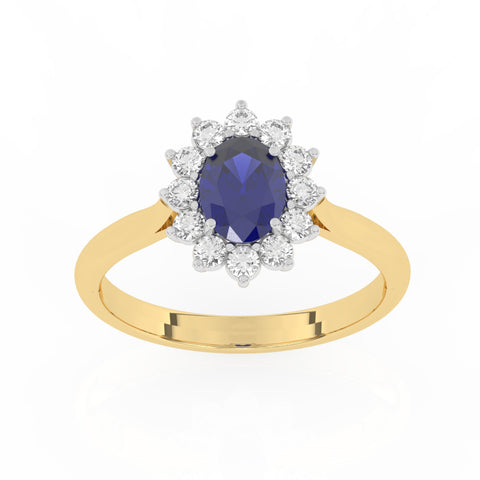 R-85033-SA-Y  Lab Diamond & Sapphire Cluster Ring F/VS (EGL Report Included)