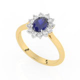 R-85033-SA-Y  Lab Diamond & Sapphire Cluster Ring F/VS (EGL Report Included)