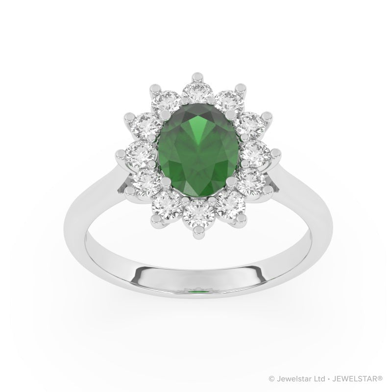 R-86050-EM-W  Lab Diamond & Emerald Cluster Ring