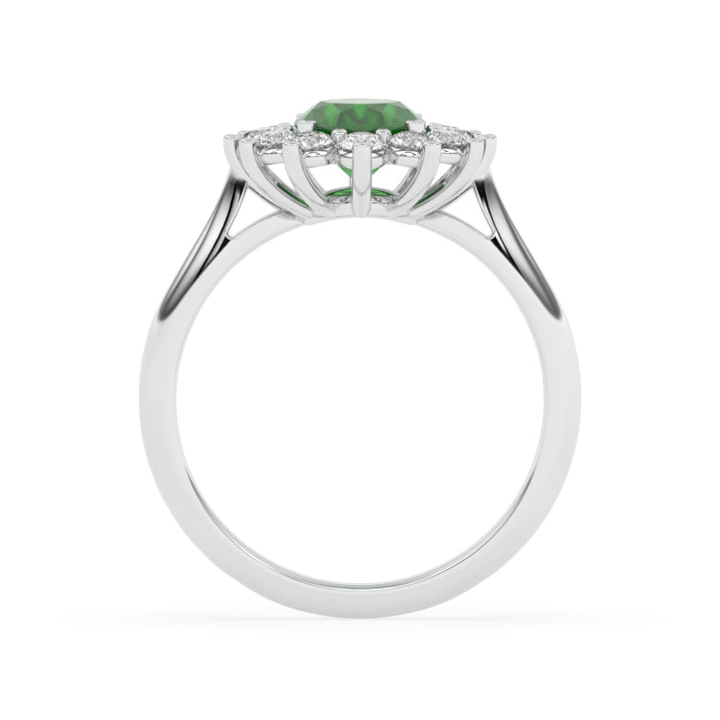 R-86050-EM-W  Lab Diamond & Emerald Cluster Ring