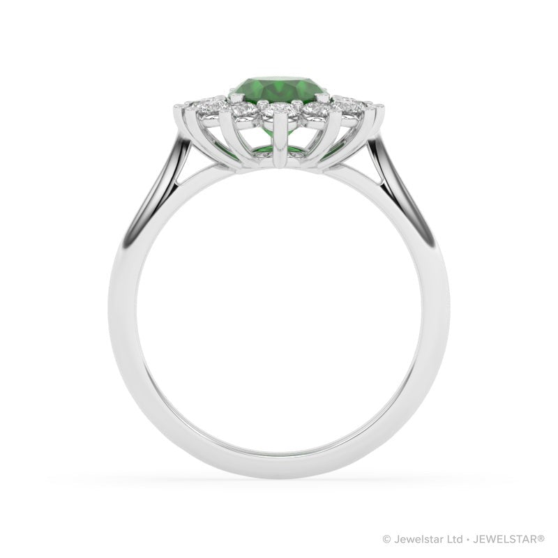 R-86050-EM-W  Lab Diamond & Emerald Cluster Ring