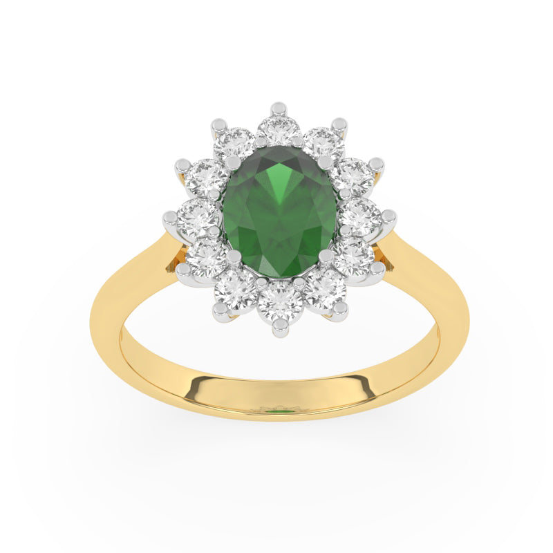 R-86050-EM-Y  Lab Diamond & Emerald Cluster Ring