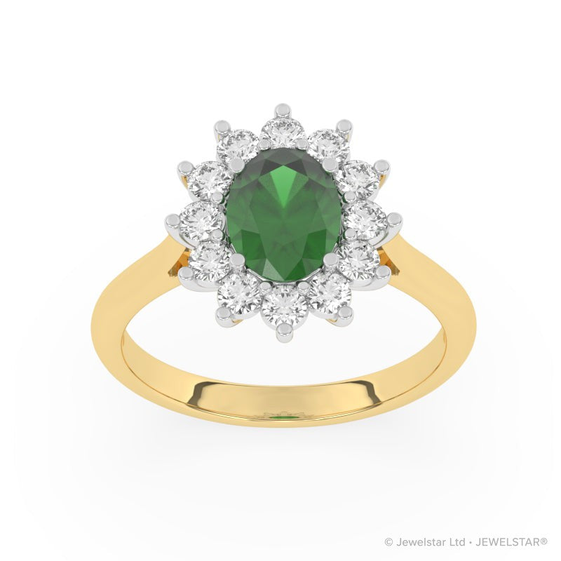 R-86050-EM-Y  Lab Diamond & Emerald Cluster Ring