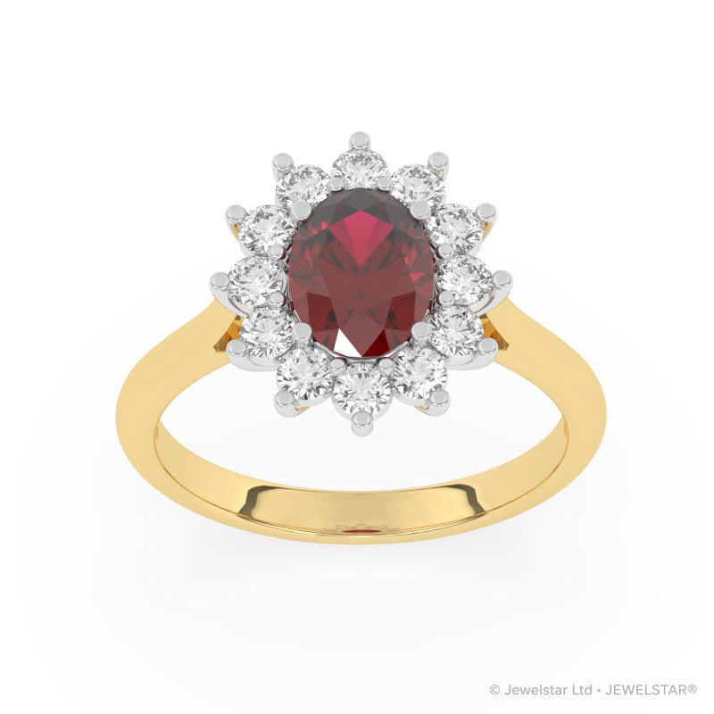 R-86050-RU-Y  Lab Diamond & Ruby Cluster Ring