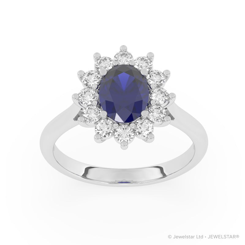 R-86050-SA-W  Lab Diamond & Sapphire Cluster Ring