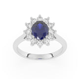 R-86050-SA-W  Lab Diamond & Sapphire Cluster Ring F/VS (EGL Report Included)