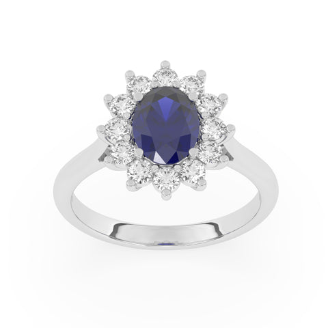 R-86050-SA-W  Lab Diamond & Sapphire Cluster Ring F/VS (EGL Report Included)