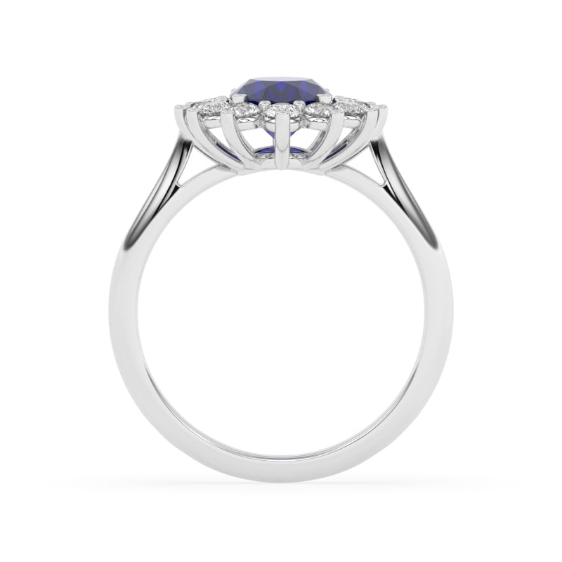 R-86050-SA-W  Lab Diamond & Sapphire Cluster Ring