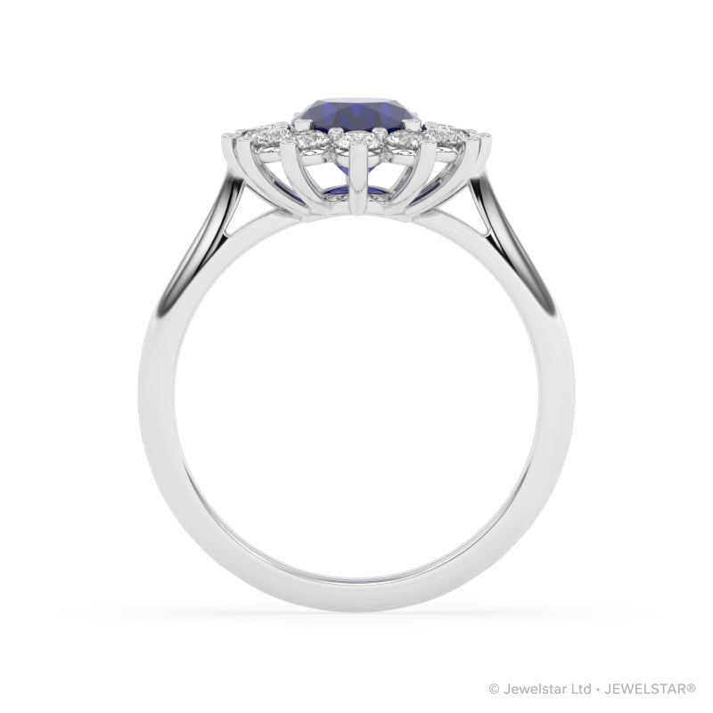 R-86050-SA-W  Lab Diamond & Sapphire Cluster Ring