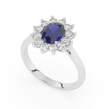 R-86050-SA-W  Lab Diamond & Sapphire Cluster Ring F/VS (EGL Report Included)