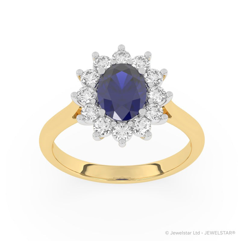 R-86050-SA-Y  Lab Diamond & Sapphire Cluster Ring