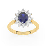 R-86050-SA-Y  Lab Diamond & Sapphire Cluster Ring F/VS (EGL Report Included)