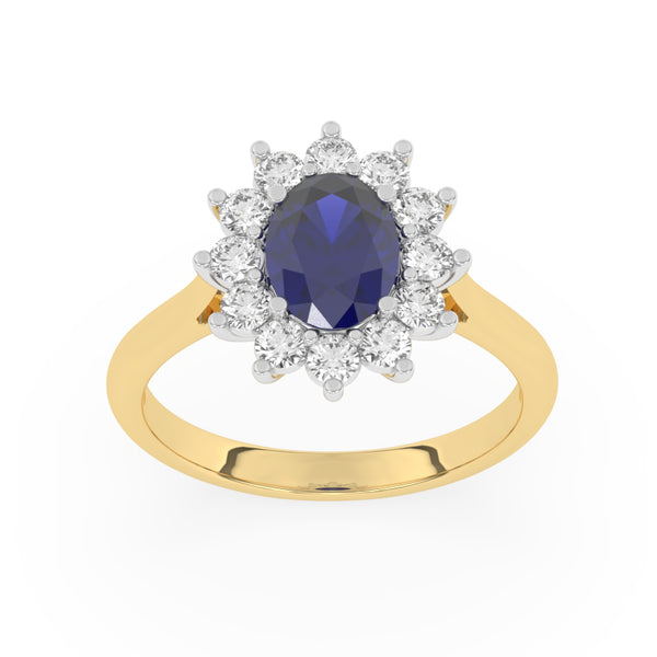 R-86050-SA-Y  Lab Diamond & Sapphire Cluster Ring F/VS (EGL Report Included)