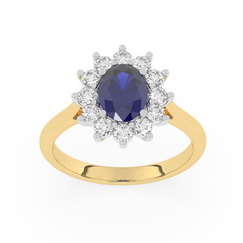 R-86050-SA-Y  Lab Diamond & Sapphire Cluster Ring F/VS (EGL Report Included)