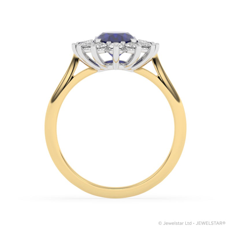 R-86050-SA-Y  Lab Diamond & Sapphire Cluster Ring