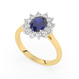R-86050-SA-Y  Lab Diamond & Sapphire Cluster Ring F/VS (EGL Report Included)