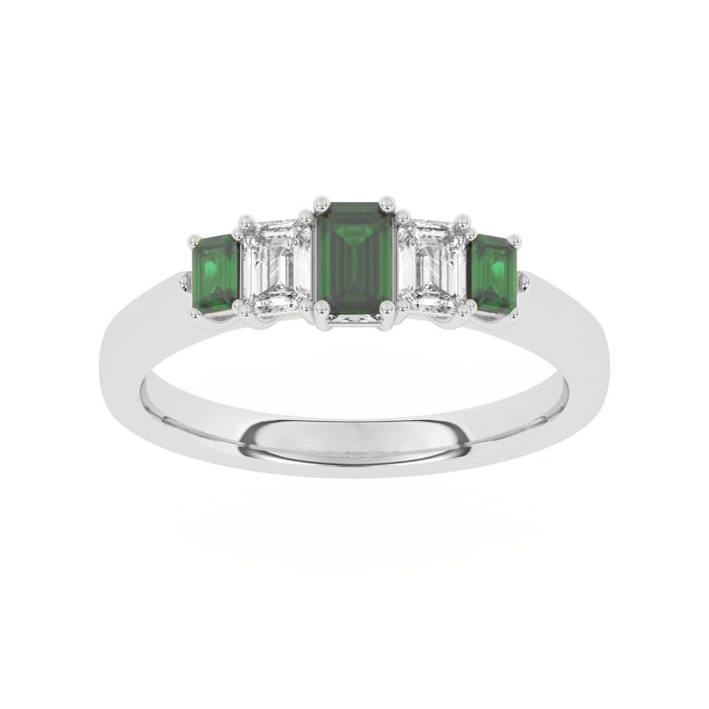 R-86100-EM-W  Lab Diamond & Emerald Five Stone Ring