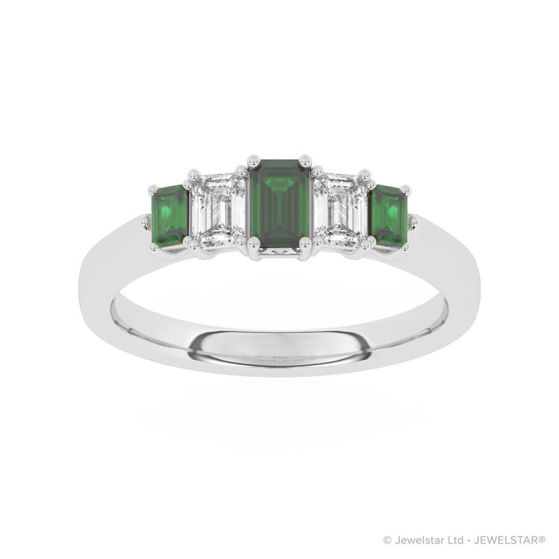 R-86100-EM-W  Lab Diamond & Emerald Five Stone Ring