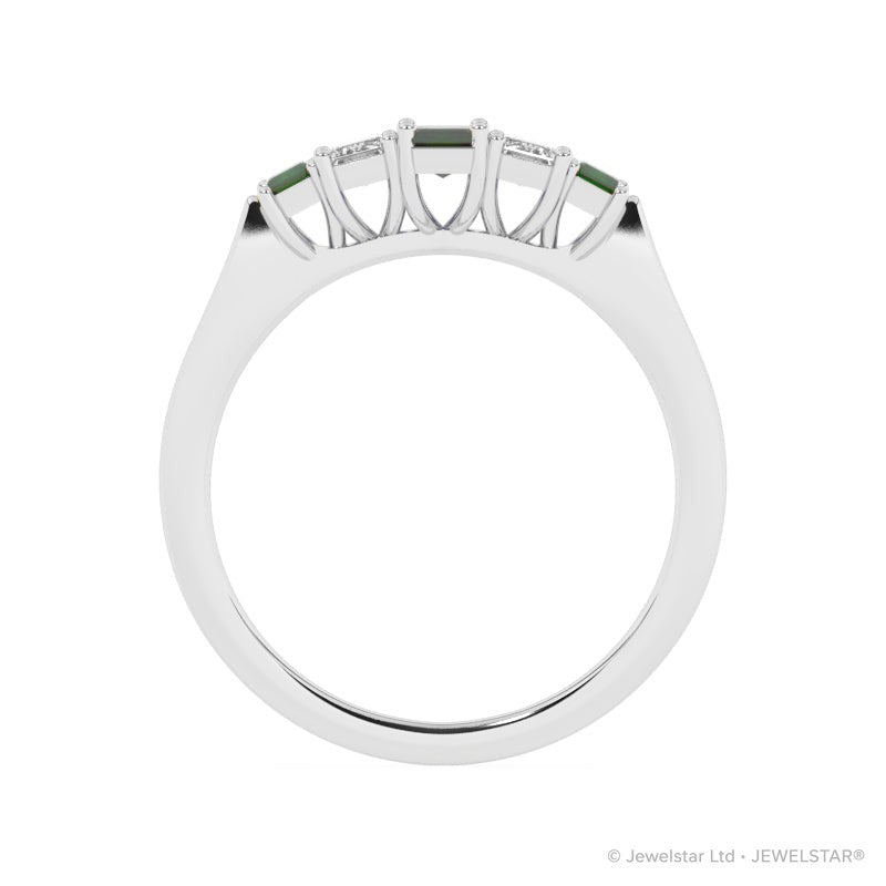 R-86100-EM-W  Lab Diamond & Emerald Five Stone Ring