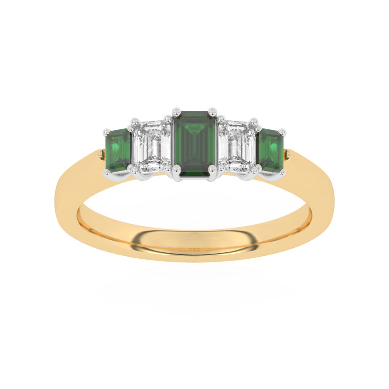 R-86100-EM-Y  Lab Diamond & Emerald Five Stone Ring