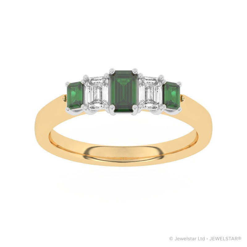 R-86100-EM-Y  Lab Diamond & Emerald Five Stone Ring