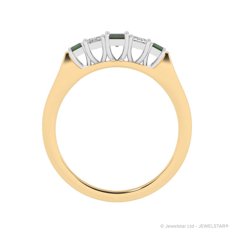 R-86100-EM-Y  Lab Diamond & Emerald Five Stone Ring