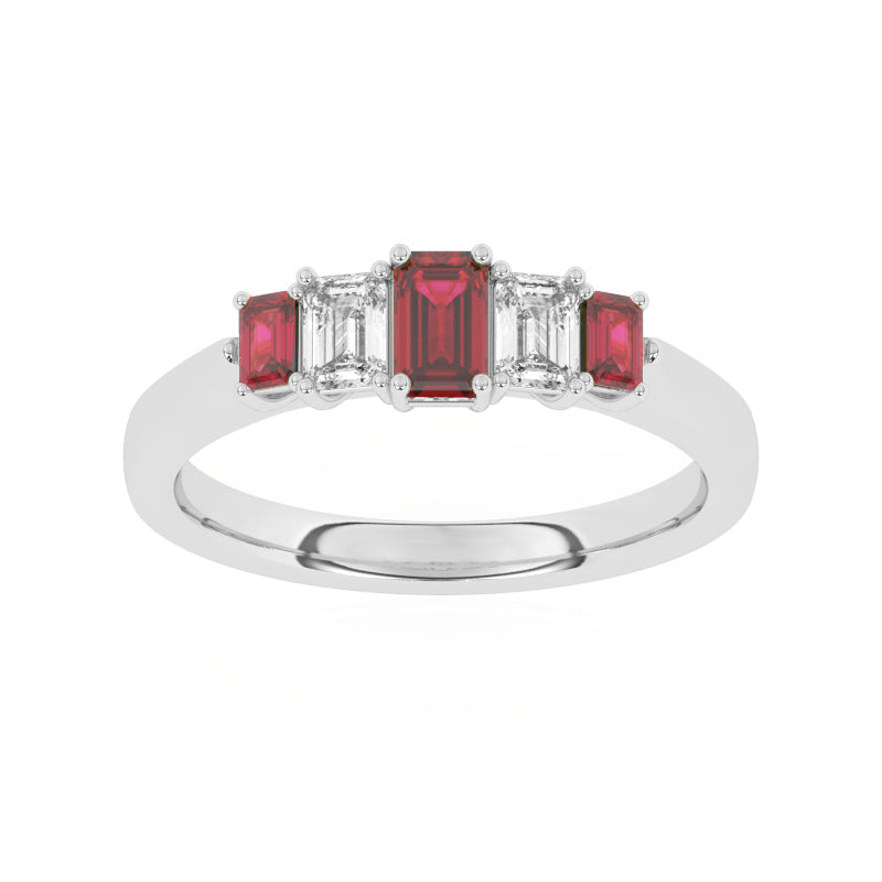 R-86100-RU-W  Lab Diamond & Ruby Five Stone Ring