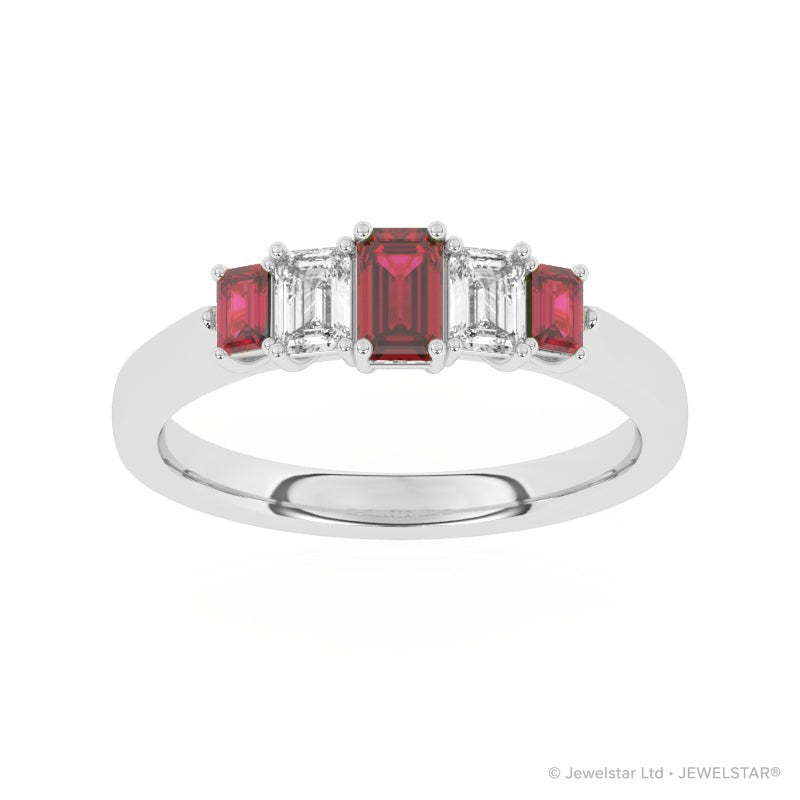 R-86100-RU-W  Lab Diamond & Ruby Five Stone Ring