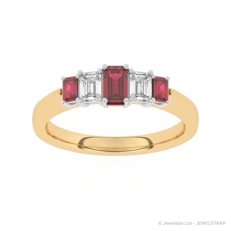 R-86100-RU-Y  Lab Diamond & Ruby Five Stone Ring