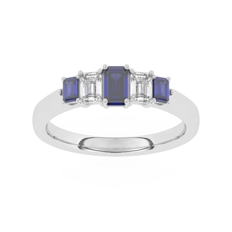 R-86100-SA-W  Lab Diamond & Sapphire Five Stone Ring