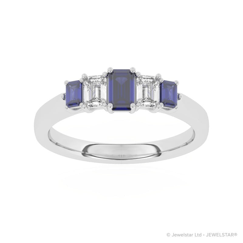 R-86100-SA-W  Lab Diamond & Sapphire Five Stone Ring
