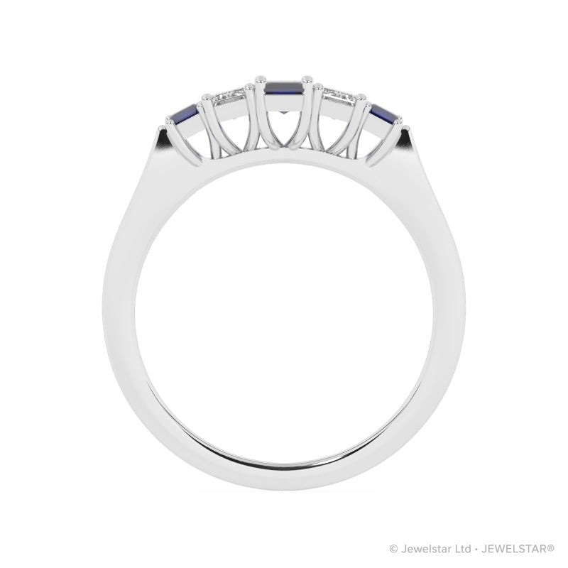 R-86100-SA-W  Lab Diamond & Sapphire Five Stone Ring