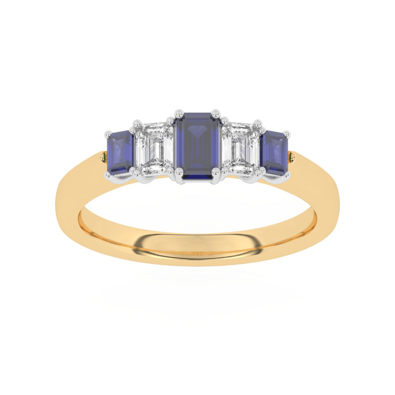 R-86100-SA-Y  Lab Diamond & Sapphire Five Stone Ring