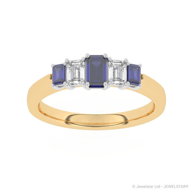 R-86100-SA-Y  Lab Diamond & Sapphire Five Stone Ring