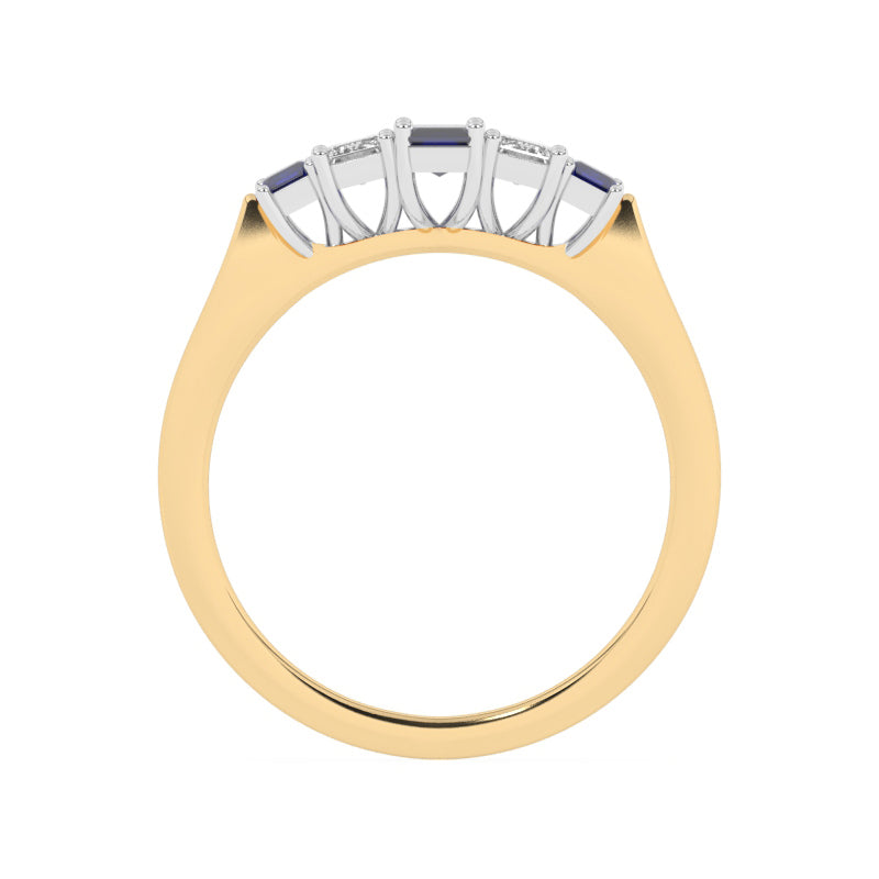 R-86100-SA-Y  Lab Diamond & Sapphire Five Stone Ring