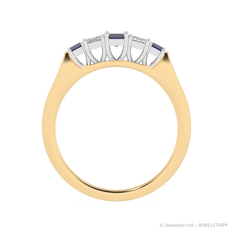 R-86100-SA-Y  Lab Diamond & Sapphire Five Stone Ring