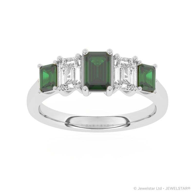 R-86200-EM-W  Lab Diamond & Emerald Five Stone Ring