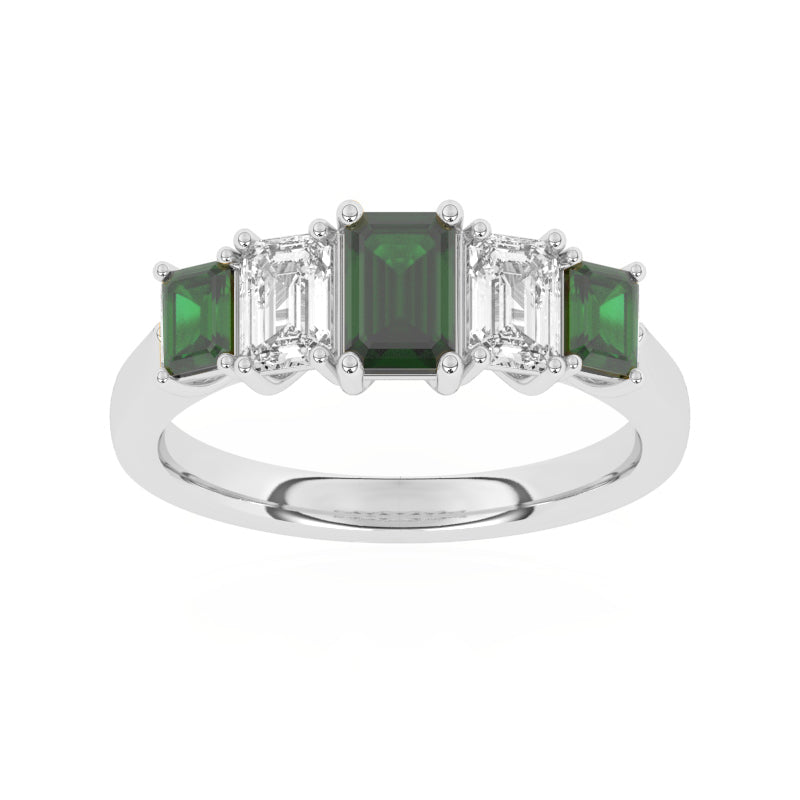 R-86200-EM-W  Lab Diamond & Emerald Five Stone Ring