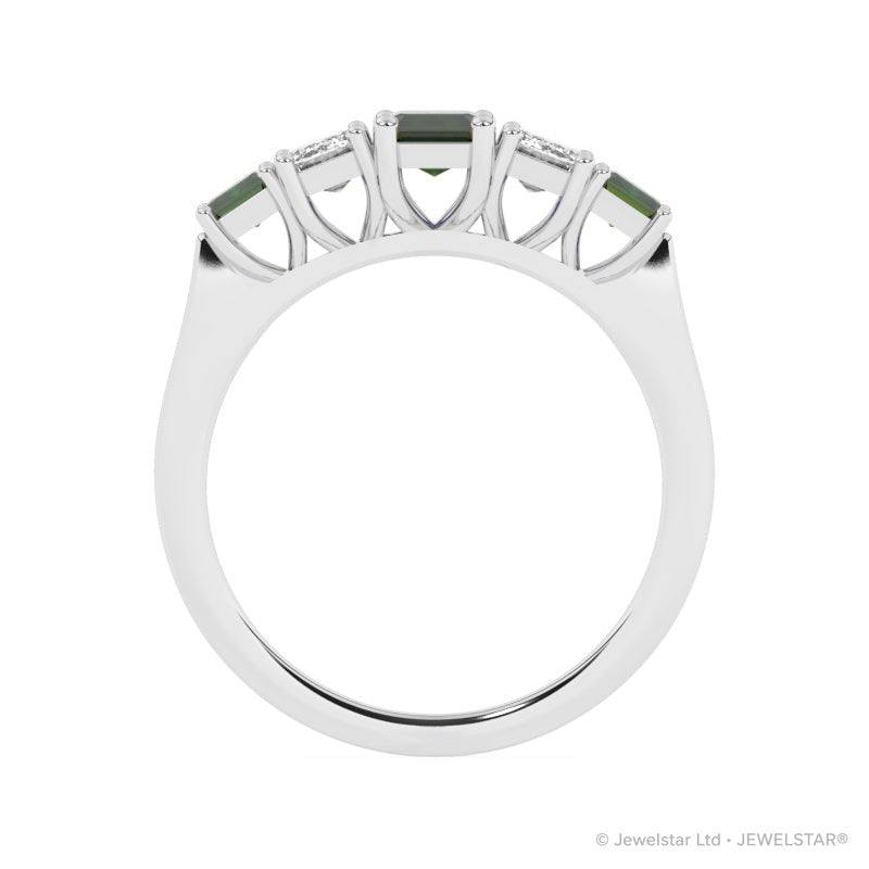 R-86200-EM-W  Lab Diamond & Emerald Five Stone Ring