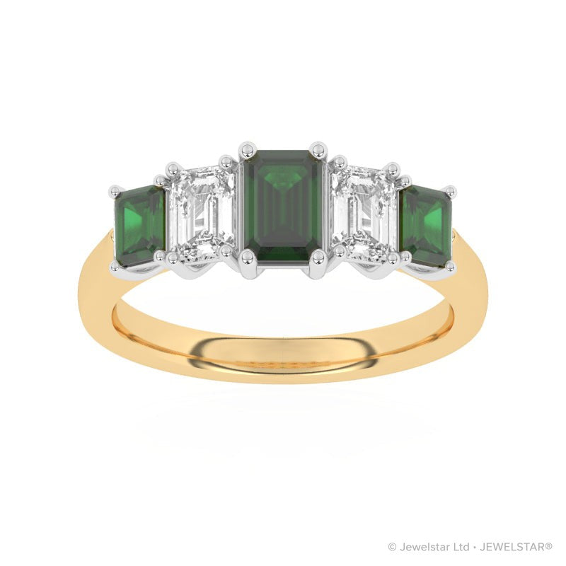 R-86200-EM-Y  Lab Diamond & Emerald Five Stone Ring