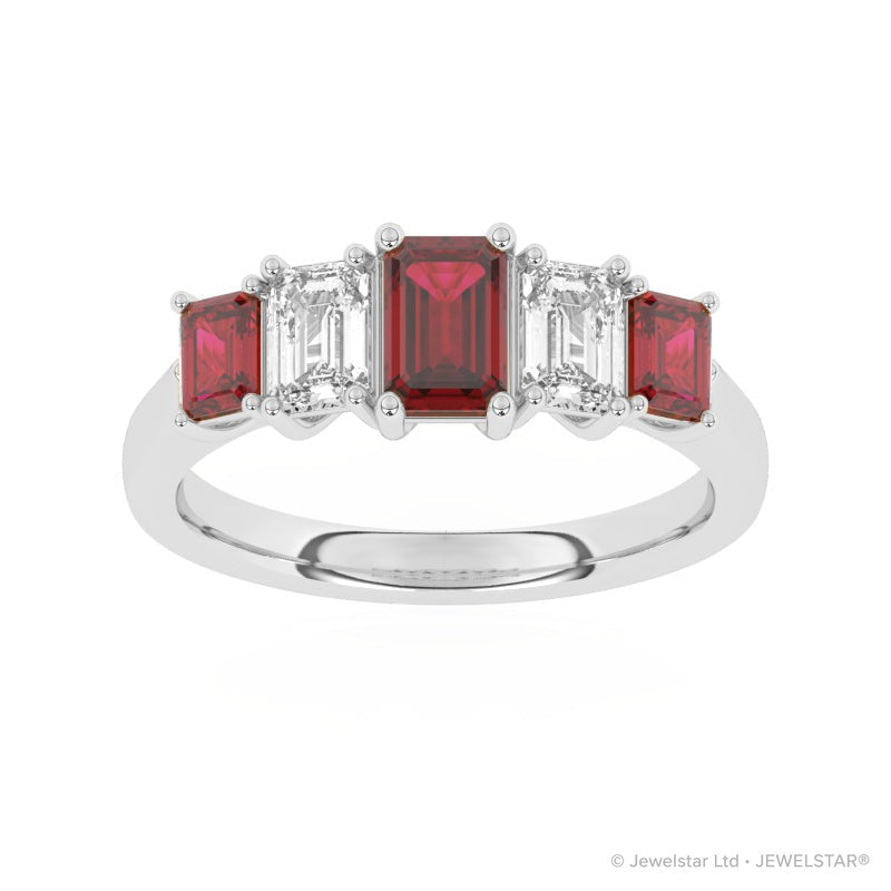 R-86200-RU-W  Lab Diamond & Ruby Five Stone Ring