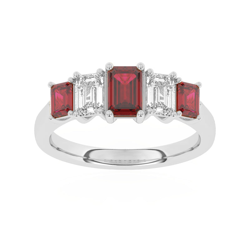 R-86200-RU-W  Lab Diamond & Ruby Five Stone Ring