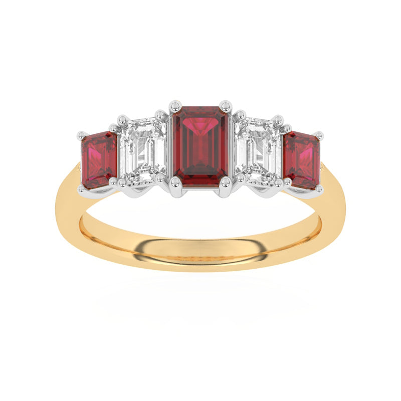 R-86200-RU-Y  Lab Diamond & Ruby Three Stone Ring