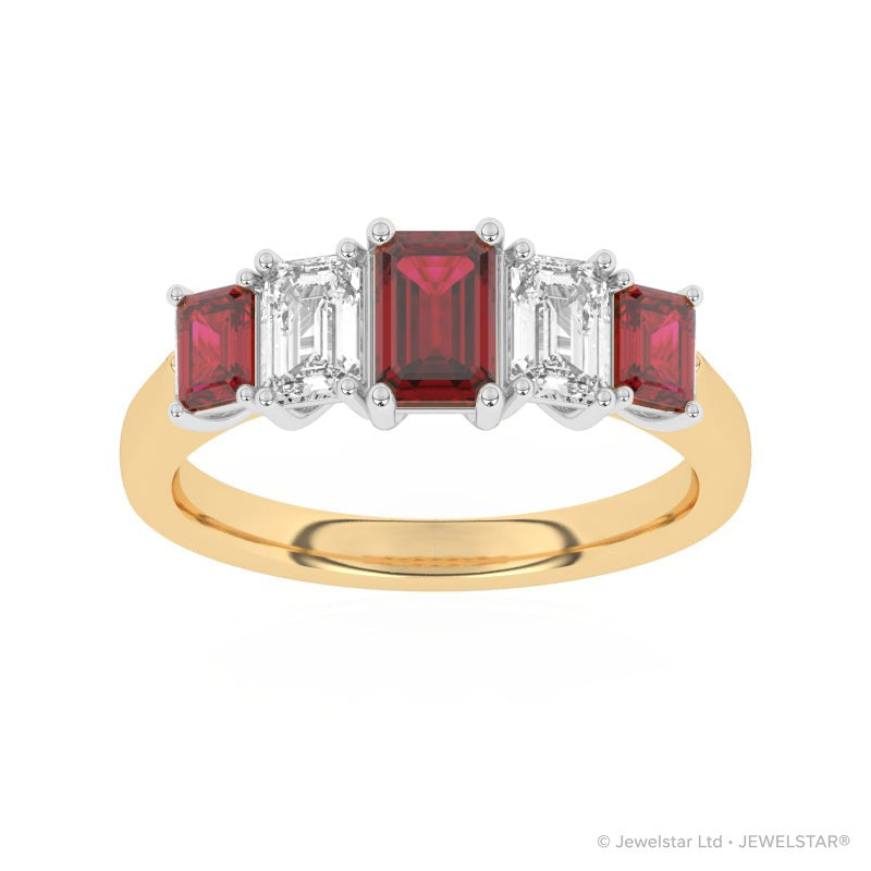R-86200-RU-Y  Lab Diamond & Ruby Three Stone Ring