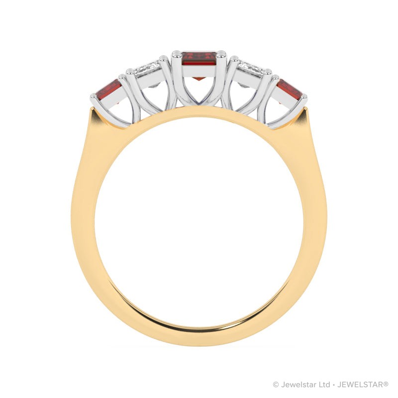 R-86200-RU-Y  Lab Diamond & Ruby Three Stone Ring