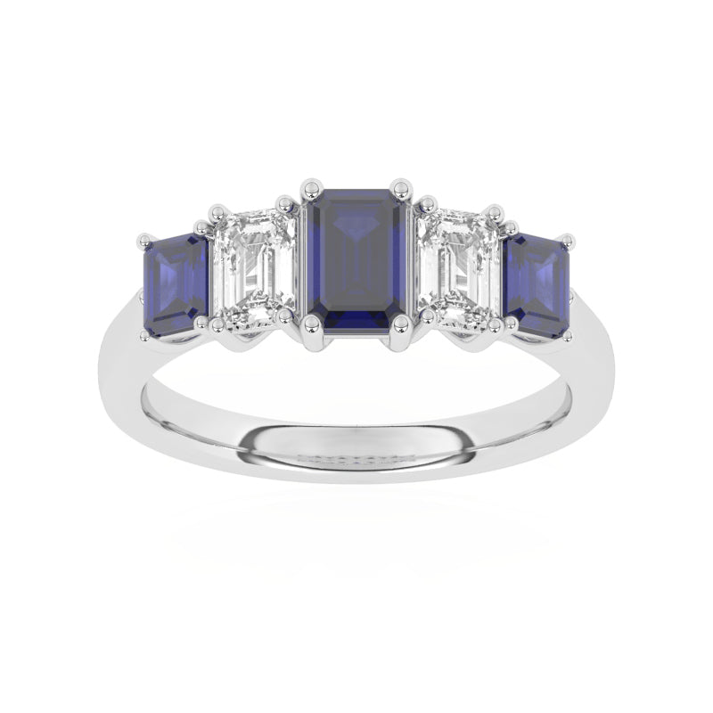 R-86200-SA-W  Lab Diamond & Sapphire Five Stone Ring
