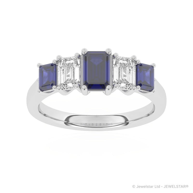 R-86200-SA-W  Lab Diamond & Sapphire Five Stone Ring