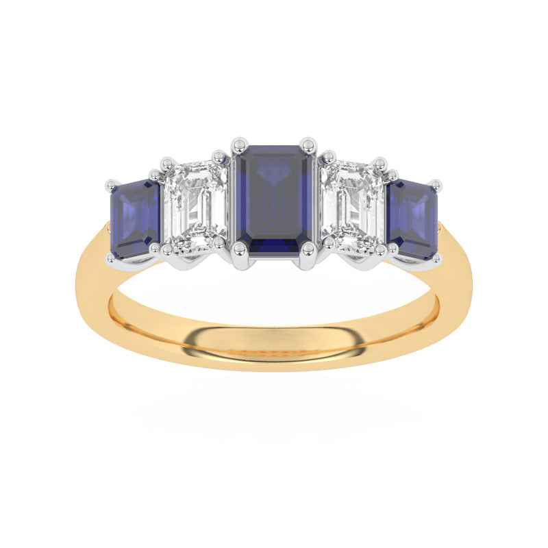 R-86200-SA-Y  Lab Diamond & Sapphire Five Stone Ring