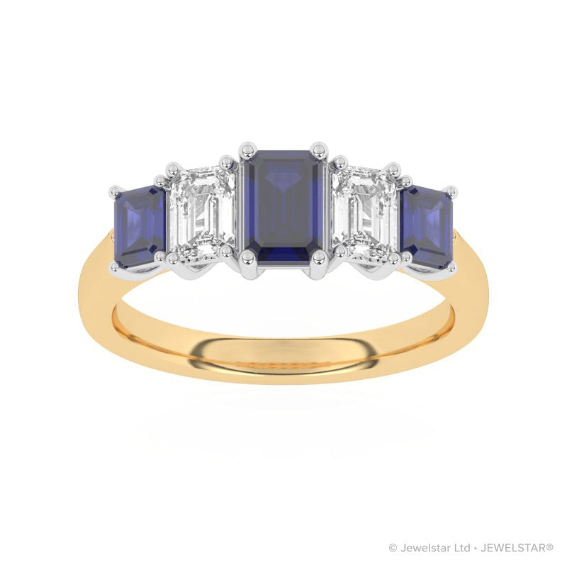 R-86200-SA-Y  Lab Diamond & Sapphire Five Stone Ring