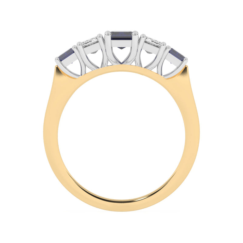R-86200-SA-Y  Lab Diamond & Sapphire Five Stone Ring